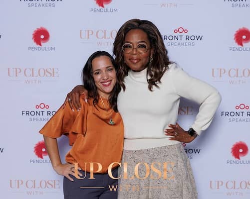Limerick author Michele Roys with Oprah Winfrey PICTURE: CONOR MCCABE