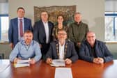 Mayor John Moran with Mark Lucey, contracts manager JF Flynn, Councillor Francis Foley, Brendan Kidney, senior engineer, Vincent Murray, director of housing, Anna Donegan, senior executive architect, and Michael Ronan, contract manager JF Flynn.