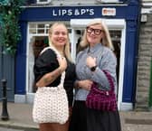 Designer Iryna Ilina-Rumiantseva with owner of Lips & P's, Newcastle West, Siv Moltu-Jacobsen, showing two of the bags Iryna designed 