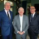 Chairperson of Limerick Civic Trust Donal Creaton and David O’Brien, the heritage group’s chief executive flank TUS president, Prof Vincent Cunnane, who was the keynote speaker at their autumn lunch in No 1 Pery Square  | PICTURE: ADRIAN BUTLER