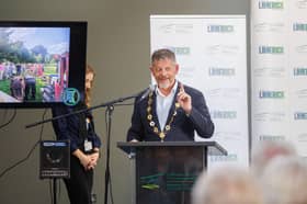 Mayor of Limerick John Moran speaks at the Limerick IPB Pride of Place Nominee Awards ceremony in Merchant's Quay, Limerick