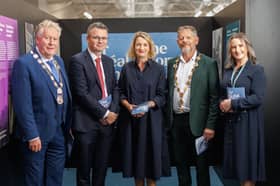 Príomh Chomhairleoir Tom Ruddle, Minister Patrick O’Donovan, Orlaith McBride, director of the National Archives, Mayor of Limerick John Moran and Sarah Hayes-Hickey, archivist LCCC