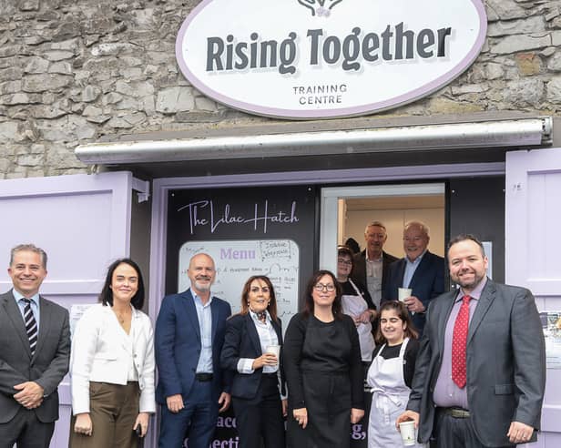 Liam Flannery, Market Trustees chairman, Cora Lynch, Derek Barrett, Michael Guinee Charitable Foundation, Antoinette Keating, Milk Market, Laura Holland, Rising Together Training Centre, staff members Laura and Anna, David Keating, Dr Michael Guinee, EI Electronics and David Fitzgerald, Milk Market