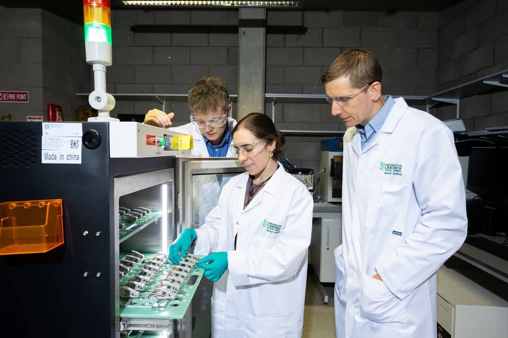 UL's Professor Maurice Collins, Head of Research and Innovation in the School of Engineering, Judith Miralda-Jalle, PhD researcher in materials science and engineering, and Tadhg Kennedy, Associate Professor in the Department of Chemical Sciences PICTURE:ALAN PLACE