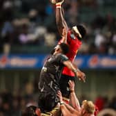 Edwin Edogbo wins the line out during the United Rugby Championship match between Hollywoodbets Sharks and Munster at Hollywoodbets Kings Park Stadium last season