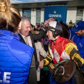 Eric McNamara and jockey Patrick O’Brien after French Dynamite’s win in the BOYLE Sports Munster National at Limerick last year