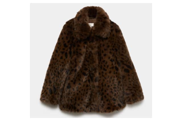 Faux Fur Leopard Print Collared Short Jacket