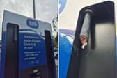 A cut cable from an EV charger at the Crescent Shopping Centre