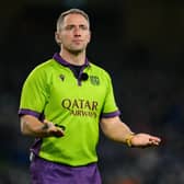 Referee Andrew Brace during the United Rugby Championship match between Leinster and Ulster at the Aviva Stadium last December
