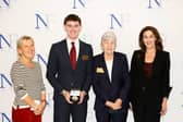School representative Jill Stoney, winning Limerick scholar Art Thornbury, founding patron Carmel Naughton, and Minister for Health Jennifer Carroll MacNeill TD at the 2026 Naughton Foundation Scholarship awards