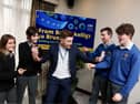 Niamh and Faye Gaelcholoáiste Chiarraí Kerry ETB, with Brendan Fuller Radio Kerry broadcaster and debate moderator and Feidhlim and Rickie from Coláiste Íde agus Iosef, Abbeyfeale, Limerick and Clare ETB PICTURE: MARC O'SULLIVAN