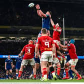 Action from Munster's URC clash with Leinster at the Aviva Stadium in 2023