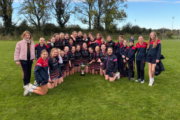 The Mhodh Scoil girls team that won the City A Football Shield