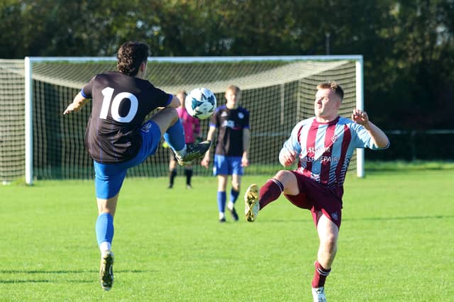 Corbally C's Tom Zabetaicts and Caherdavin Celtic's B player Shane O'Halloran looking to win the ball during their LDL Division 2B game at the weekend
