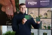 Seán Leddin, founder of Fíor Jewellery, celebrating Fíor being named the winner of Carrolls Irish Gifts' Fáilte 2026 initiative at the brand's College Green store in Dublin