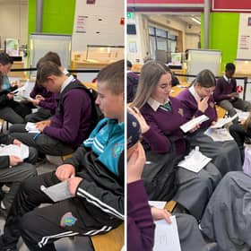 Limerick students reading letters from their past selves