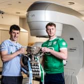 Mike Foley, Na Piarsaigh and Robbie Egan, Kilmallock at the launch of the Whitebox Senior Hurling Championship final at the new cancer centre in Ballygrennan, Moyross