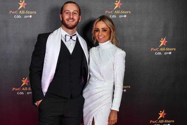 Tom and Elaine on arrival at the PwC All-Stars Awards 2022 at the Convention Centre in Dublin