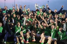 Knockaderry celebrating their winning the county intermediate hurling championship 