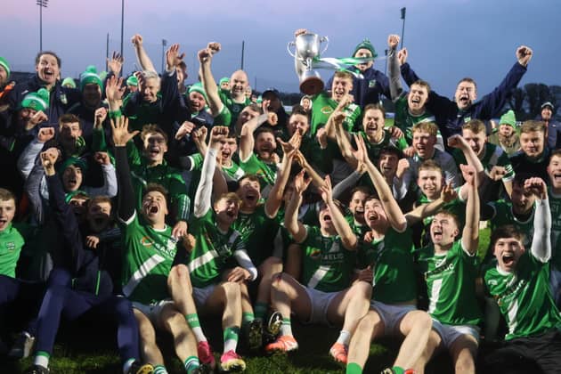 Knockaderry celebrating their winning the county intermediate hurling championship 