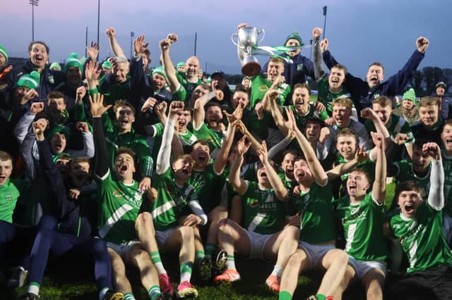 Knockaderry celebrating their winning the county intermediate hurling championship
