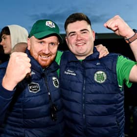 Kilmallock coach Noel Mackey, left, and manager James Hickey after their side's victory in the Limerick Senior Hurling Championship final