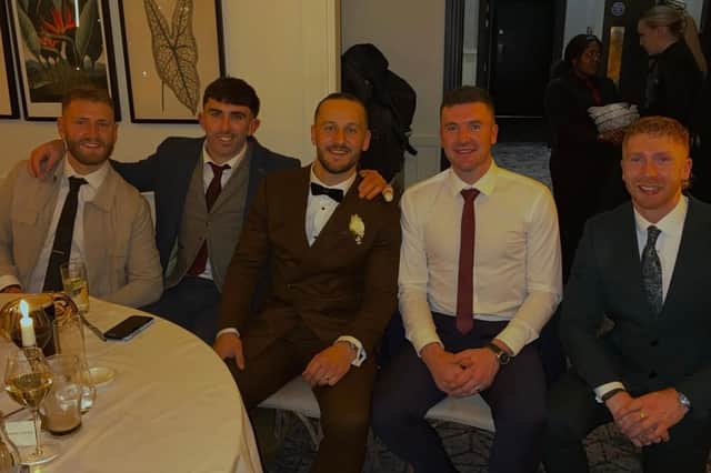 Groom Tom Morrissey, centre, with Seamus Flanagan, Aaron Gillane, Declan Hannon and Cian Lynch