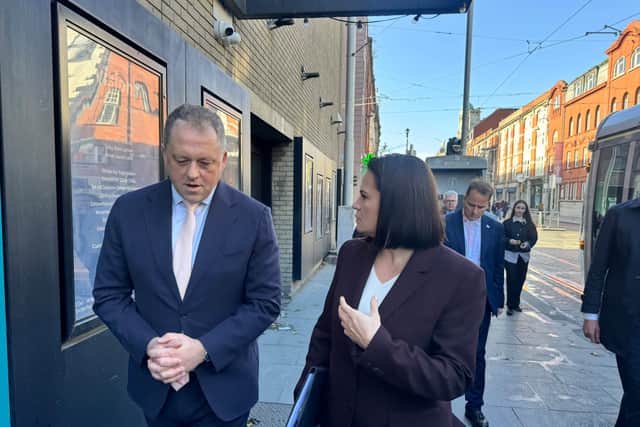 Thomas Byrne and Sviatlana Tsikhanouskaya were taking part in a conference on national identity (Mícheál Ó Scannáil/PA)