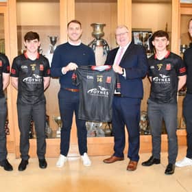 Ian O'Brien, Eoin Hennessy, Brendan O'Connor (Sponsor), Tom Prendergast (Principal), Rian Horgan (Harty Cup Captain), Niall Moran.