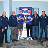 Team captains Tony McCarthy (Kildimo-Pallaskenry) and Diarmuid Buckley (Fr Caseys) with county board officials at the launch of the Irish Wire Products Senior Football Championship final