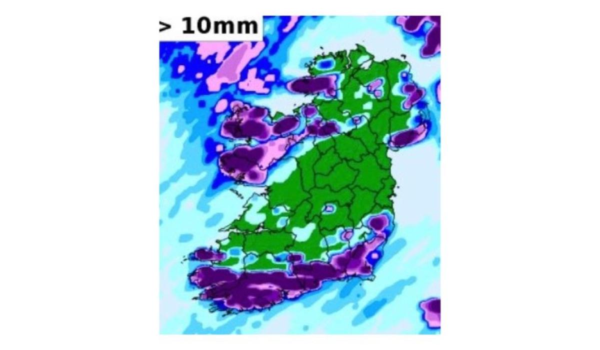 Over 10mm of rain forecast in some parts for St Patrick's Day weekend