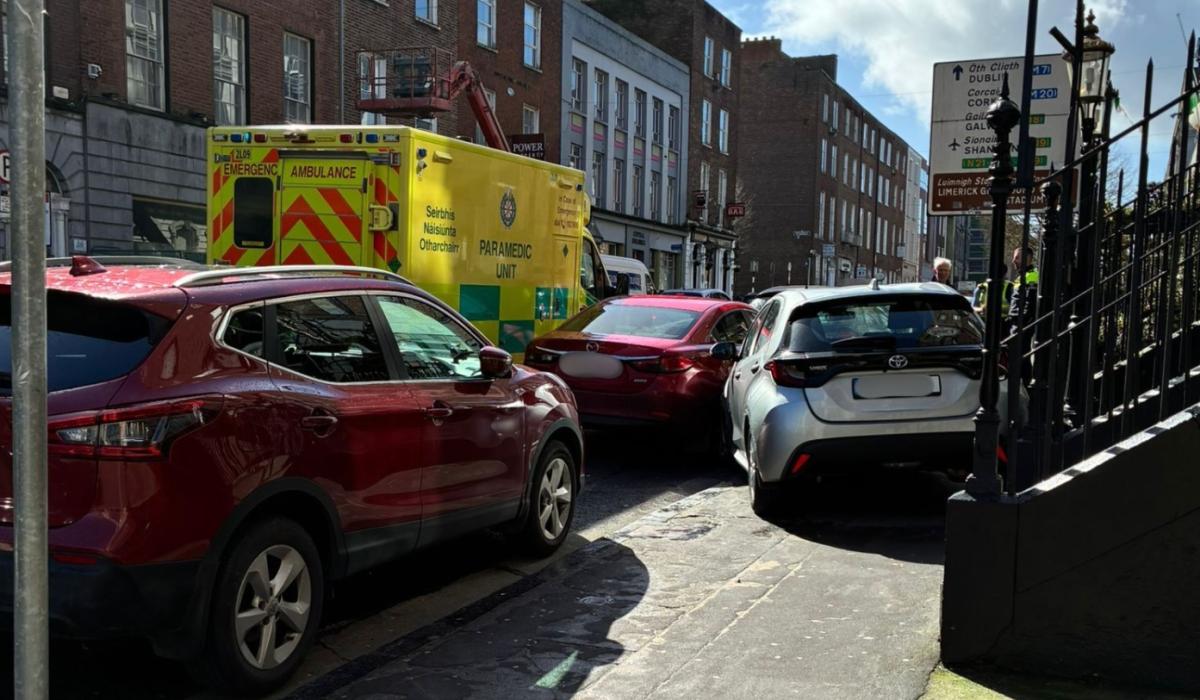 ‘Miracle’ nobody seriously hurt as car mounts footpath on main thoroughfare in Limerick