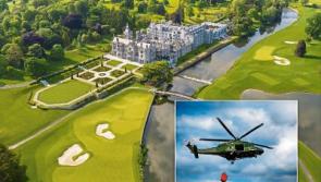 Picturesque: Air Corps helicopter picks up water at Adare Manor to fight gorse fire