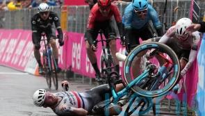 Kaden Groves wins stage five of Giro d’Italia as stray dog and rain cause chaos