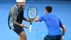 Nick Kyrgios celebrates return from injury with Novak Djokovic doubles victory