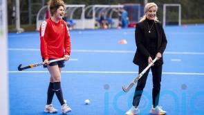 Sophie takes a shot at goal as she shows off hockey skills