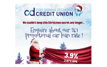 Drive into the New Year with Cois Sionna Desmond Credit Union’s limited-time car loan offer