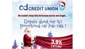Drive into the New Year with Cois Sionna Desmond Credit Union’s limited-time car loan offer