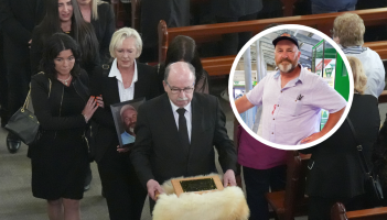 Unusual detail at Michael Gaine's funeral amid tears as murder suspect stays away