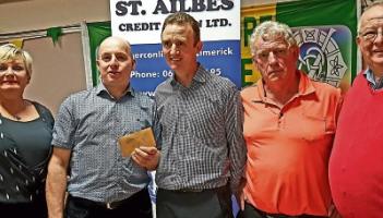 Marie Keating, St Ailbes Credit Union, Padraig Ryan and JJ Carr, joint winners, with Enda Heffernan, St Ailbe's Credit Union and John O’Connor, chairman of St Ailbes 