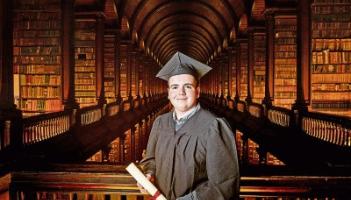 Adam O’Sullivan in the library in Trinity College after receiving his prize