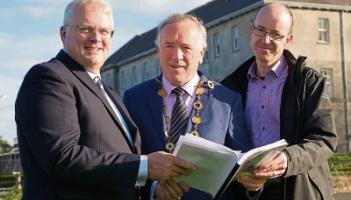 CEO of Limerick Twenty Thirty (LTT) David Conway with Mayor Stephen Keary and Aidan Malone, project manager, LTT, announcing the plans