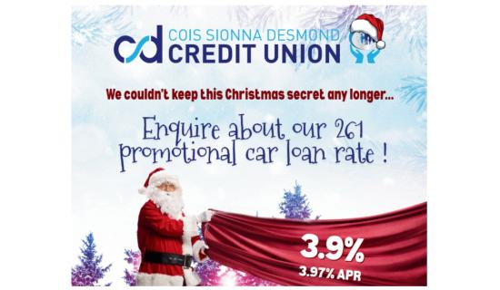 Drive into the New Year with Cois Sionna Desmond Credit Union&rsquo;s limited-time car loan offer