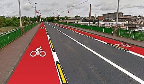 This rendering of the Shannon Bridge with bike lanes on it was designed by the Limerick Cycling Campaign