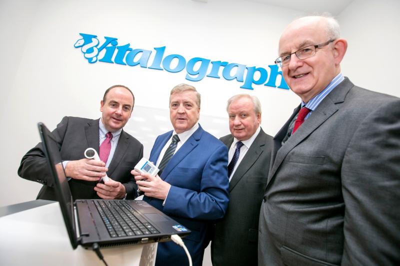 Frank Keane, Vitalograph GM, Minister of State Pat Breen, Bernard Garbe, Chairman and CEO Vitalograph and Dr Tom Kelly, Enterprise Ireland at the announcement Picture: Arthur Ellis