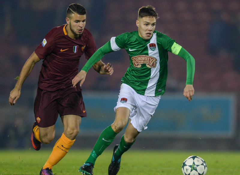 Cian Coleman in action against Roma in an UEFA Youth game last season