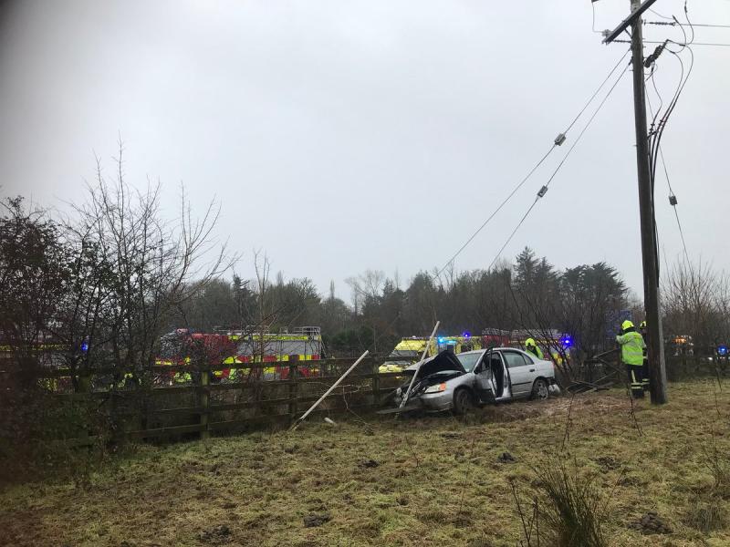Large fleet of emergency services at scene of car crash in Limerick