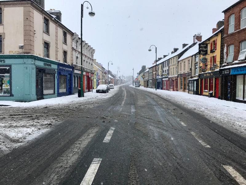 A deserted Abbeyfeale this Friday morning after Storm Emma