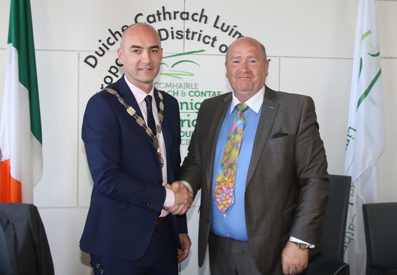 The new mayor of the metropolitan district Cllr Daniel Butler with his predecessor Cllr Sean Lynch Picture: Adrian Butler