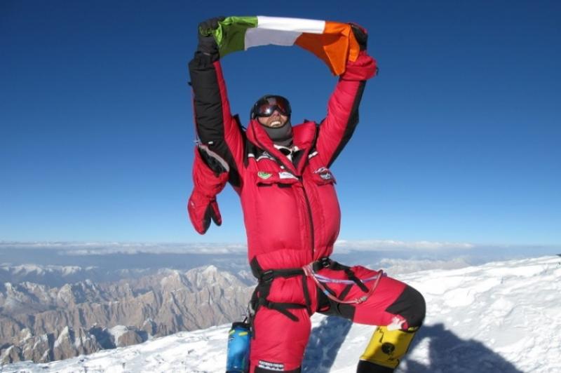 Ger McDonnell holding the tricolour aloft as he became the first Irish person to climb K2